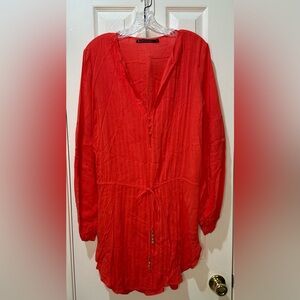 ViX Paula Hermanny Orange Tassel Tunic Blouse Dress Size Small